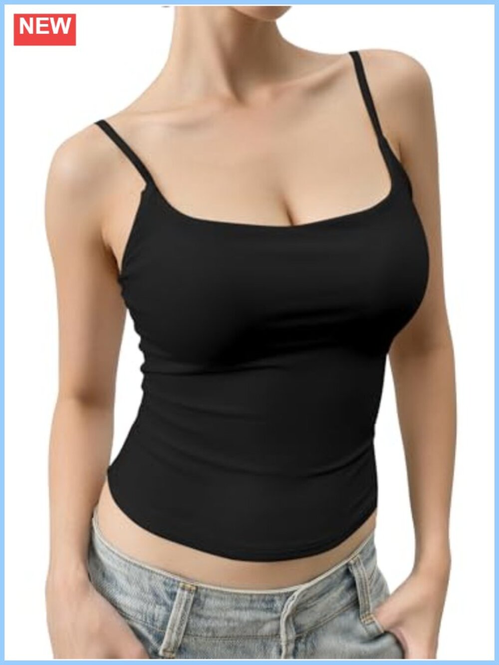 Double Lined Square Neck Adjustable Spaghetti Strap Tank Top